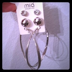 New earring set. Stud, Large hoop & silver ball.